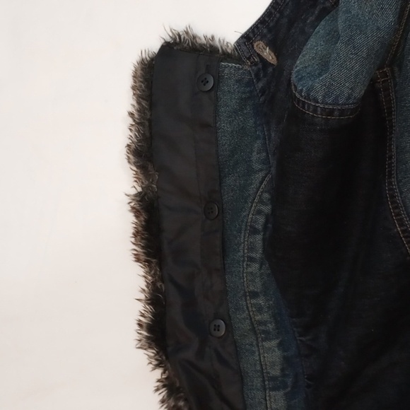 Braetan Womens Jean Coat Sz L Denim Removable Fake Fur Button Up Western Warm - Picture 10 of 12
